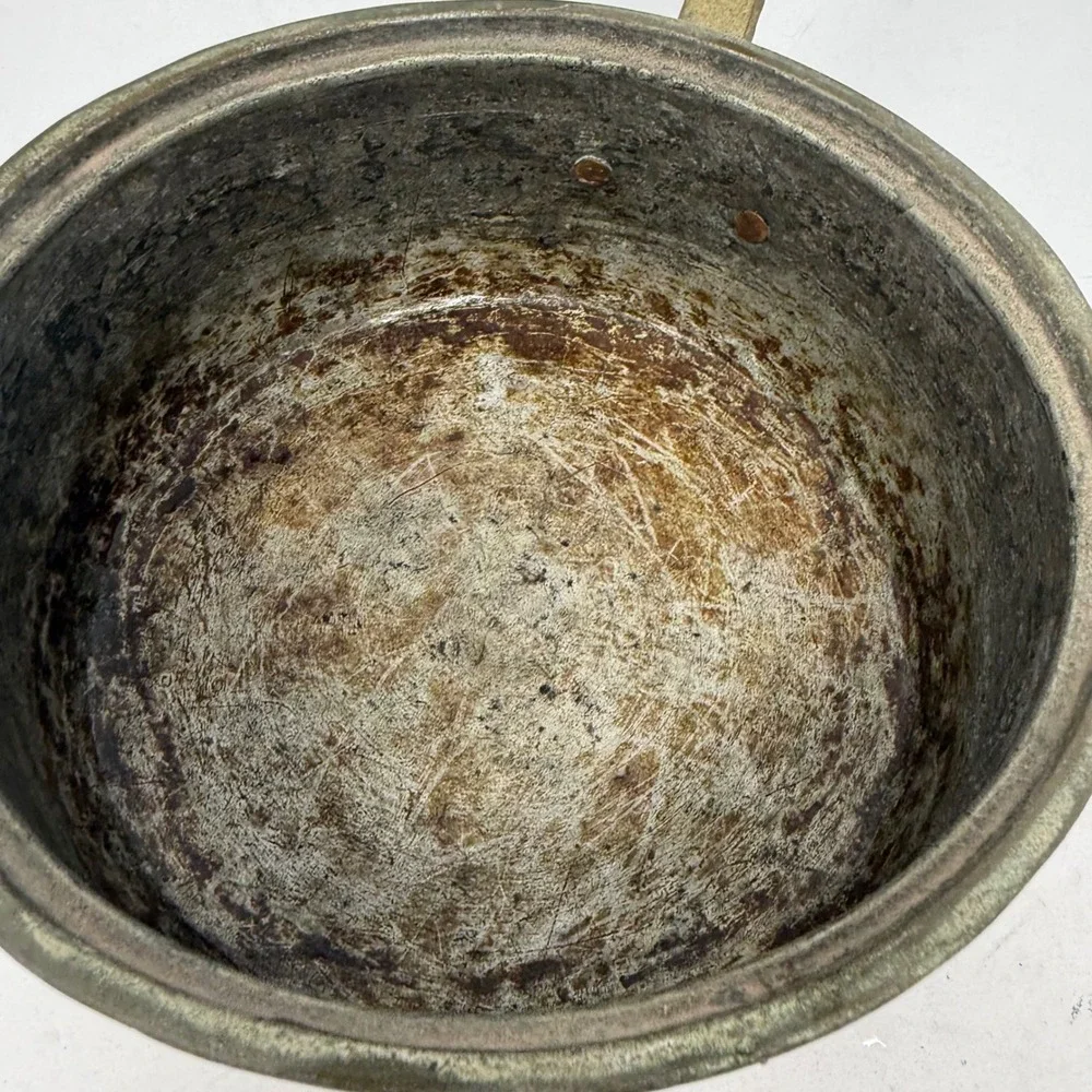 Antique Hammered Copper Saucepan Brass Handle Primitive Rustic Kitchen Decor 8in